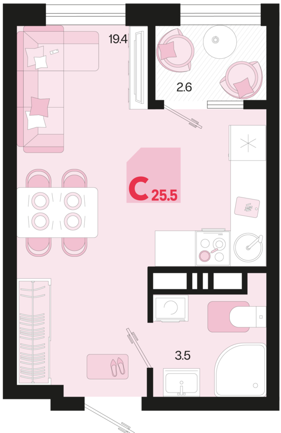 Студия №146 25,5 м2 от застройщика ГК ТОЧНО