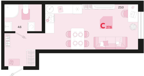 Студия №101 27,6 м2 от застройщика ГК ТОЧНО