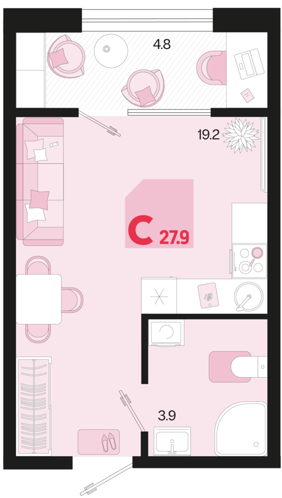 Студия №42 27,9 м2 от застройщика ГК ТОЧНО