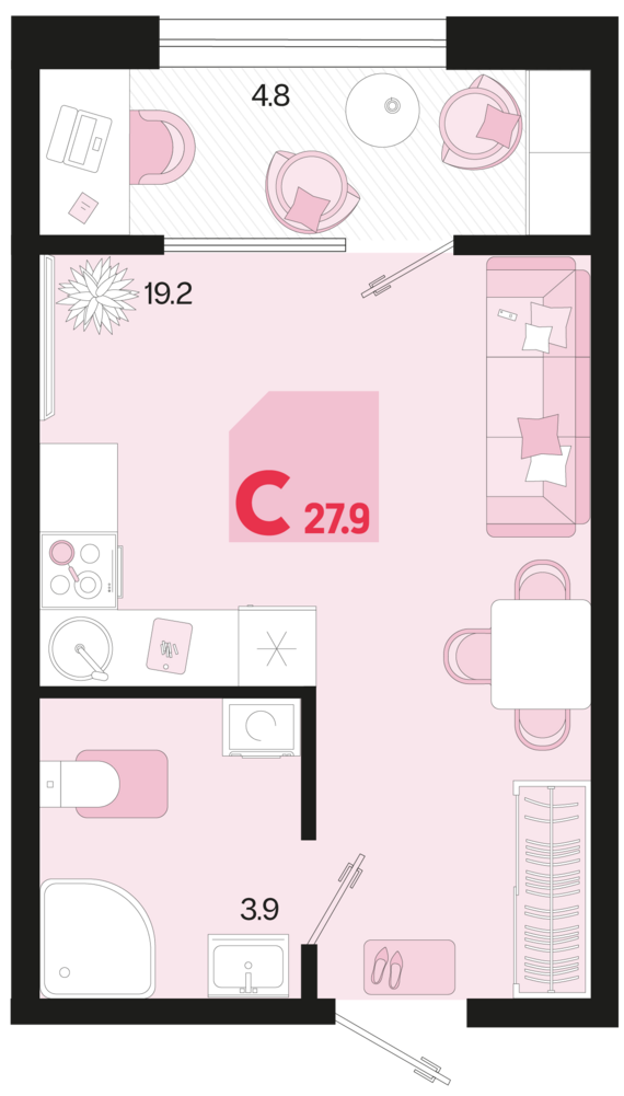 Студия №43 27,9 м2 от застройщика ГК ТОЧНО