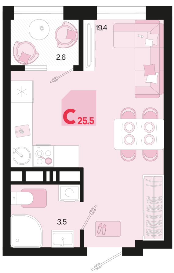 Студия №155 25,5 м2 от застройщика ГК ТОЧНО