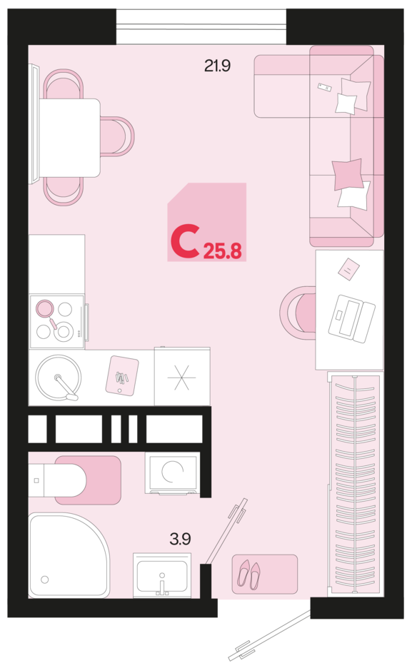 Студия №92 25,8 м2 от застройщика ГК ТОЧНО