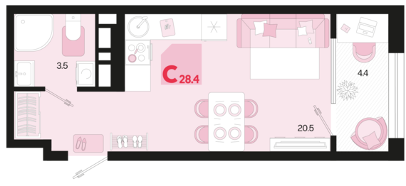 Студия №409 28,4 м2 от застройщика ГК ТОЧНО