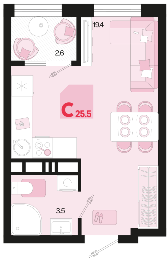 Студия №360 25,5 м2 от застройщика ГК ТОЧНО