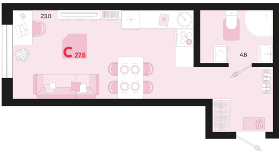 Студия №230 27,6 м2 от застройщика ГК ТОЧНО