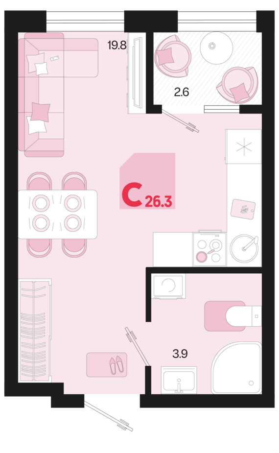 Студия №232 26,3 м2 от застройщика ГК ТОЧНО