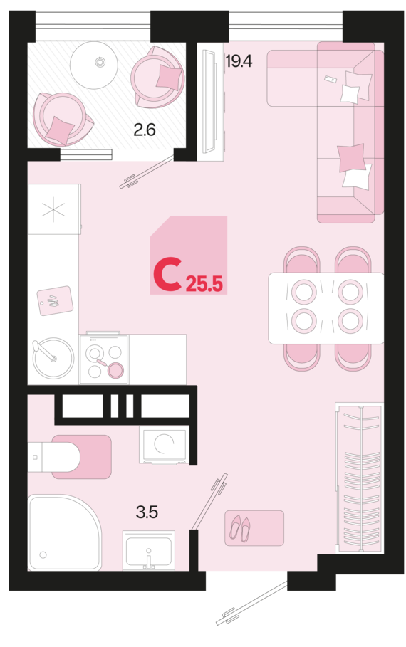 Студия №314 25,5 м2 от застройщика ГК ТОЧНО