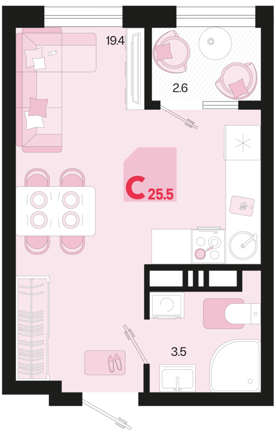 Студия №185 25,5 м2 от застройщика ГК ТОЧНО