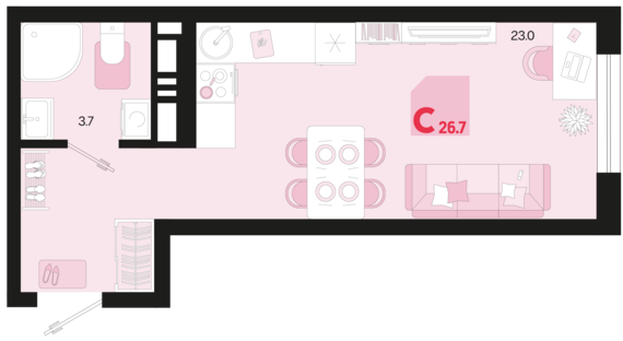 Студия №205 26,7 м2 от застройщика ГК ТОЧНО