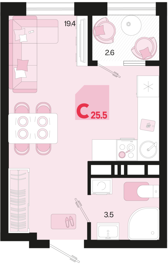 Студия №225 25,5 м2 от застройщика ГК ТОЧНО