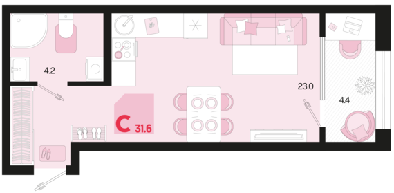 Студия №349 31,6 м2 от застройщика ГК ТОЧНО