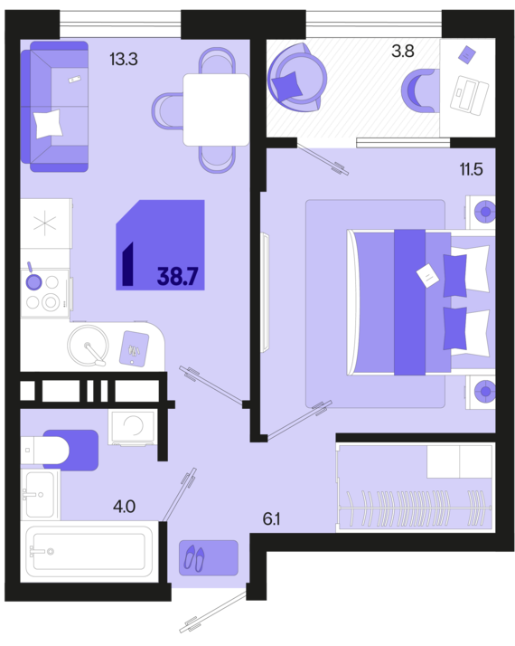 1-комнатная квартира №294 38,7 м2 от застройщика ГК ТОЧНО