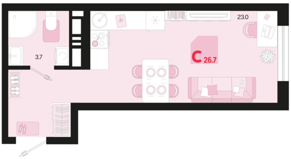 Студия №198 26,7 м2 от застройщика ГК ТОЧНО