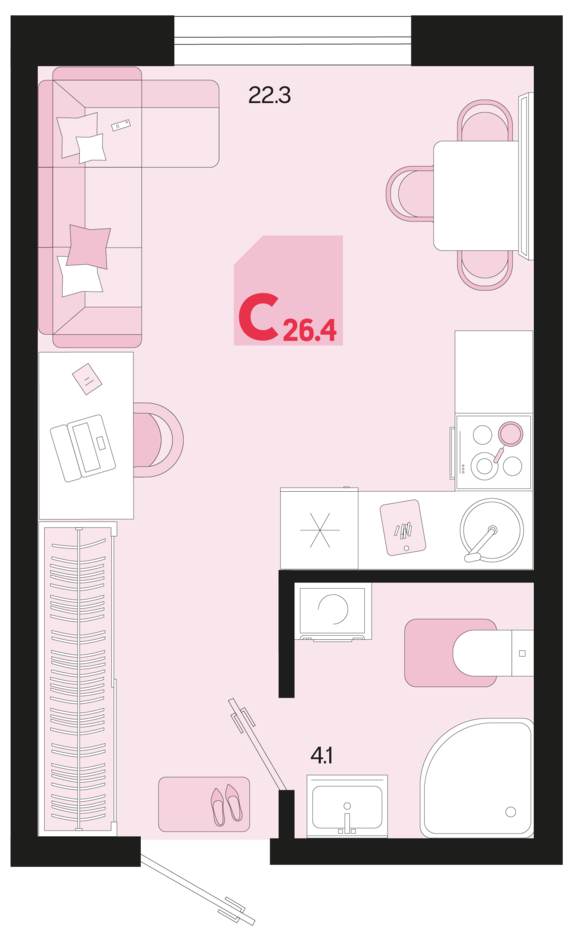 Студия №341 26,4 м2 от застройщика ГК ТОЧНО