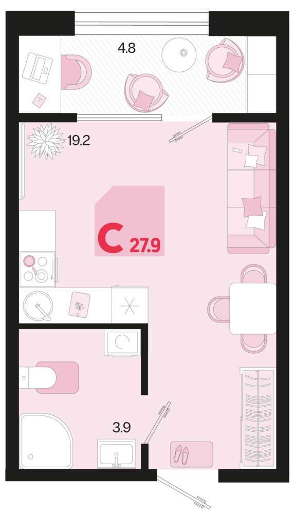 Студия №344 27,9 м2 от застройщика ГК ТОЧНО