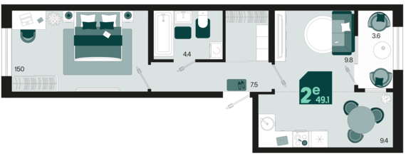 евро 2 к.кв. №345 49,1 м2 от застройщика ГК ТОЧНО
