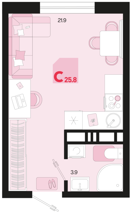 Студия №355 25,8 м2 от застройщика ГК ТОЧНО