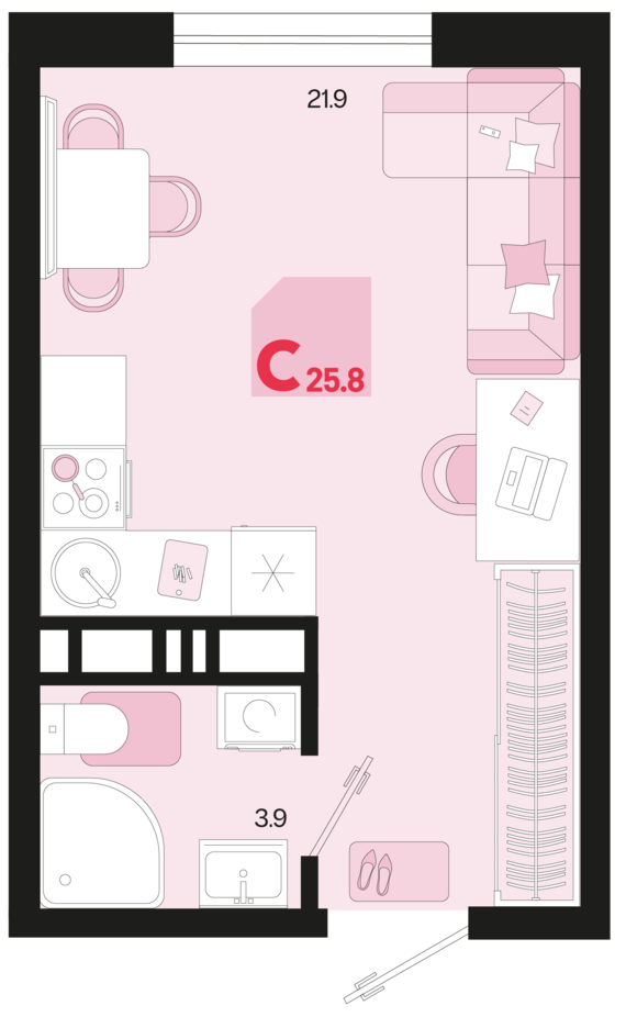 Студия №389 25,8 м2 от застройщика ГК ТОЧНО