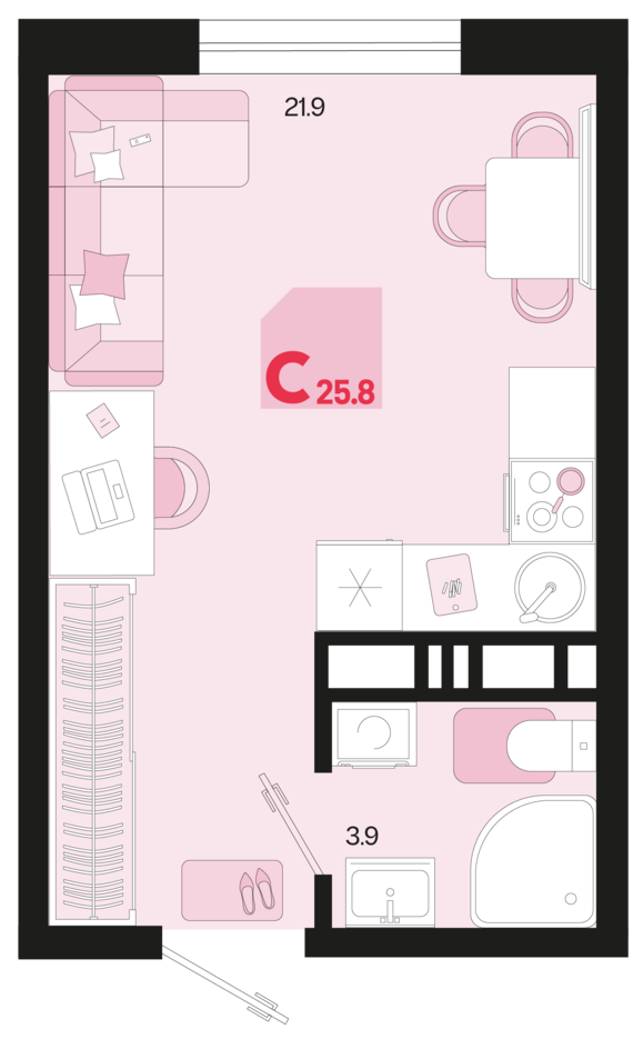 Студия №390 25,8 м2 от застройщика ГК ТОЧНО