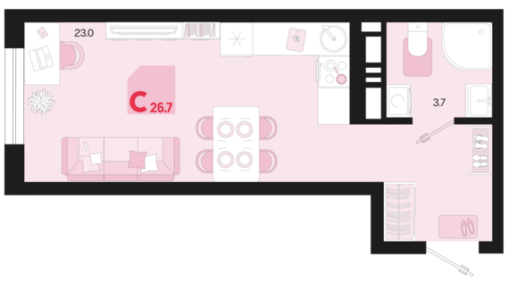 Студия №286 26,7 м2 от застройщика ГК ТОЧНО