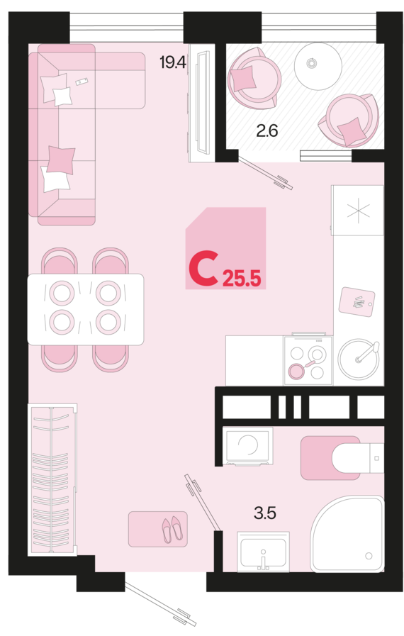 Студия №328 24,2 м2 от застройщика ГК ТОЧНО