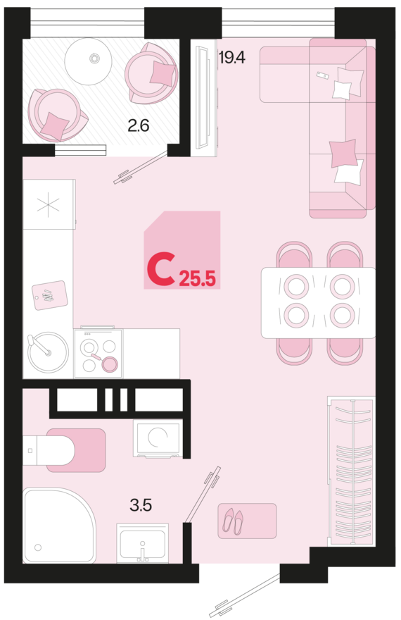 Студия №298 25,5 м2 от застройщика ГК ТОЧНО