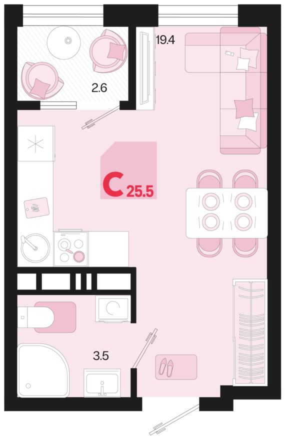 Студия №336 25,5 м2 от застройщика ГК ТОЧНО