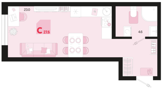 Студия №206 27,6 м2 от застройщика ГК ТОЧНО