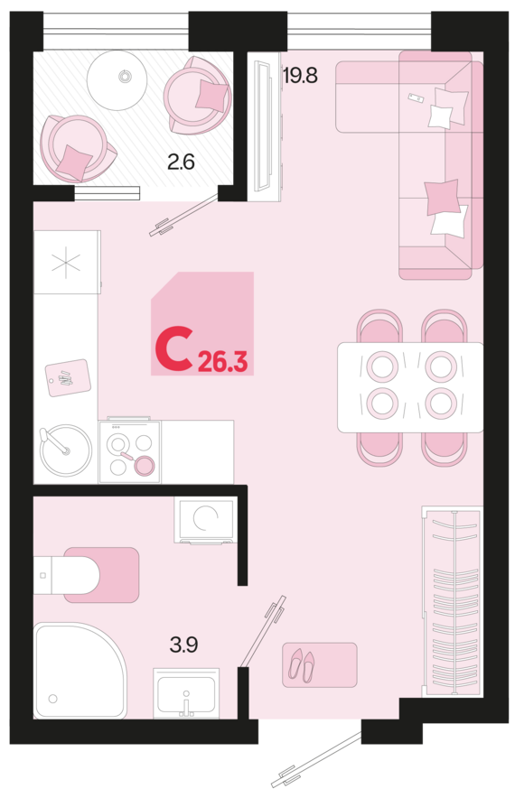 Студия №210 26,3 м2 от застройщика ГК ТОЧНО