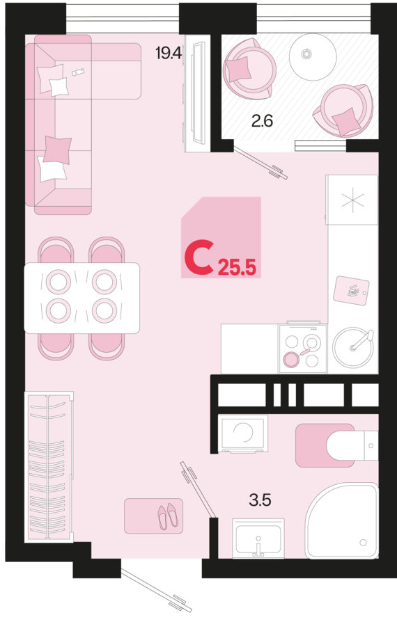 Студия №264 25,5 м2 от застройщика ГК ТОЧНО