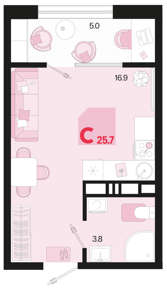 Студия №564 25,7 м2 от застройщика ГК ТОЧНО