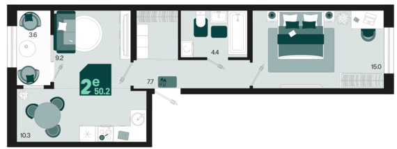 евро 2 к.кв. №473 50,2 м2 от застройщика ГК ТОЧНО