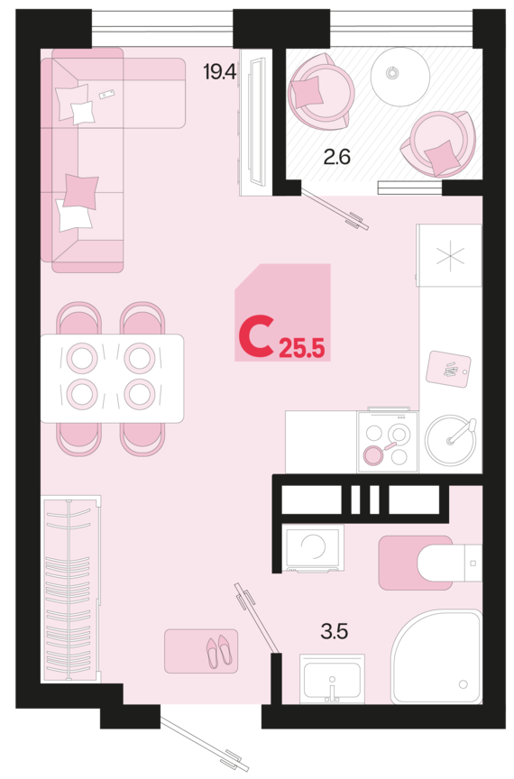 Студия №145 25,5 м2 от застройщика ГК ТОЧНО