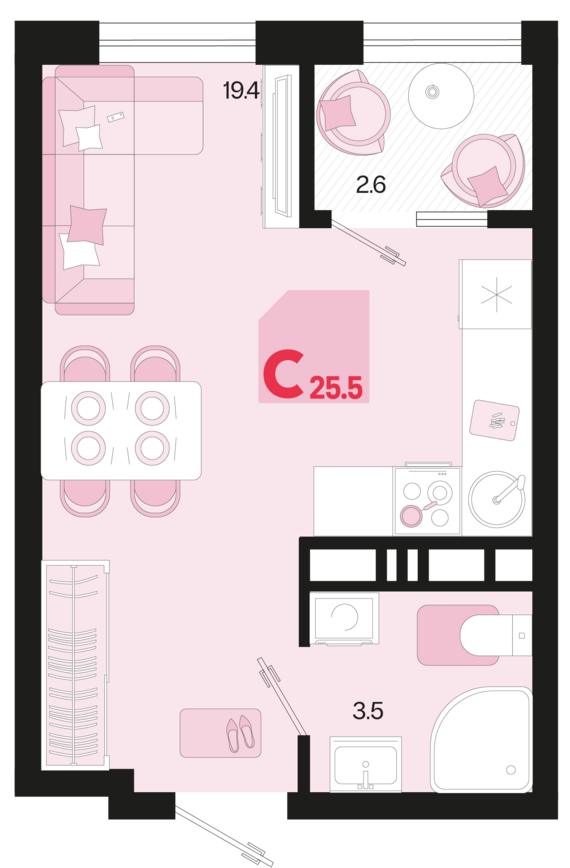 Студия №201 25,5 м2 от застройщика ГК ТОЧНО