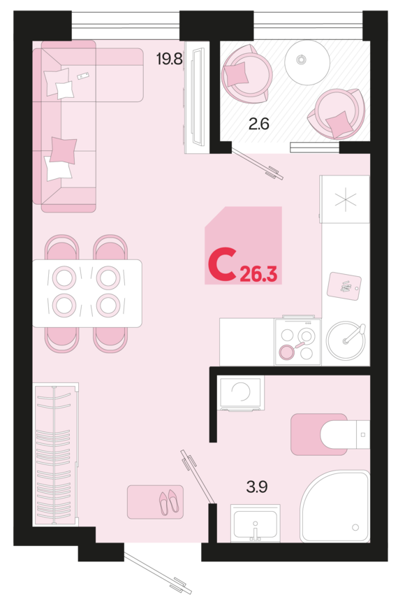 Студия №73 26,3 м2 от застройщика ГК ТОЧНО