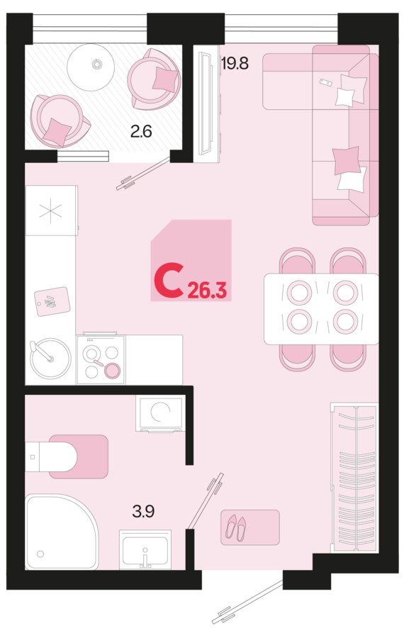 Студия №75 26,3 м2 от застройщика ГК ТОЧНО