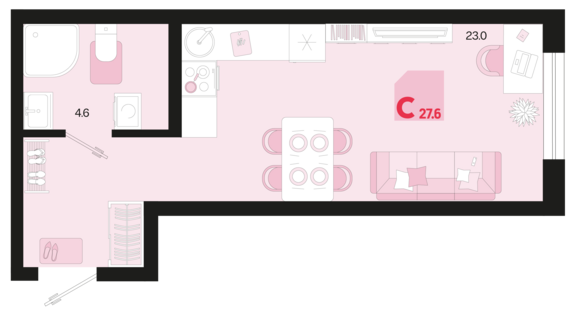 Студия №77 27,6 м2 от застройщика ГК ТОЧНО