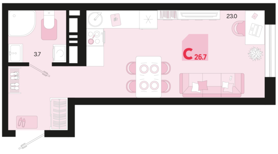 Студия №133 26,7 м2 от застройщика ГК ТОЧНО