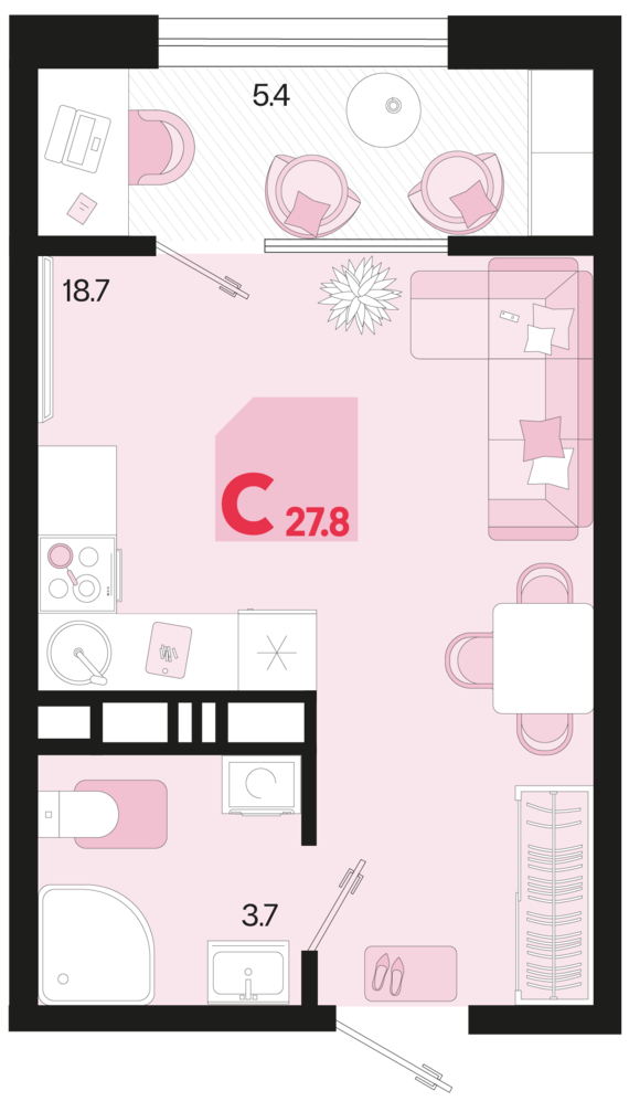 Студия №722 27,8 м2 от застройщика ГК ТОЧНО