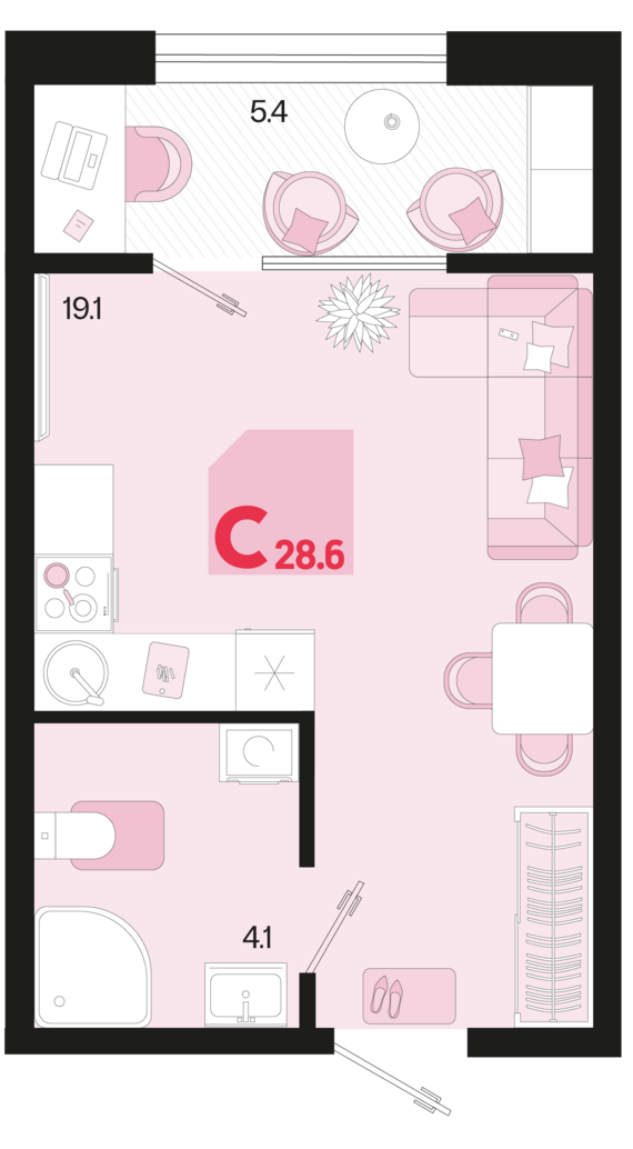 Студия №580 28,6 м2 от застройщика ГК ТОЧНО