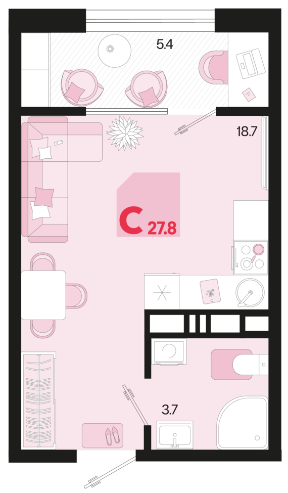 Студия №624 25,1 м2 от застройщика ГК ТОЧНО