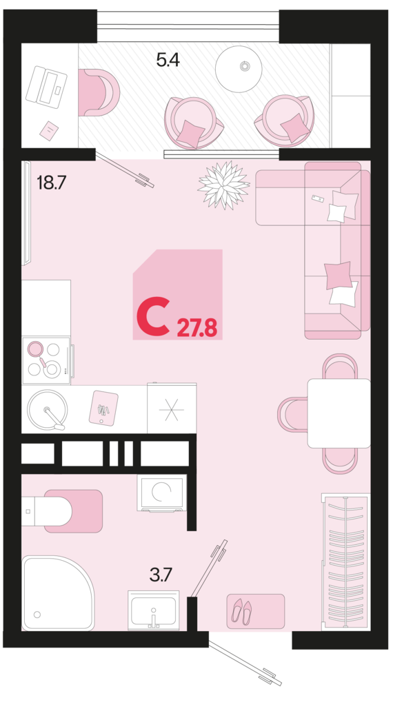 Студия №679 27,8 м2 от застройщика ГК ТОЧНО