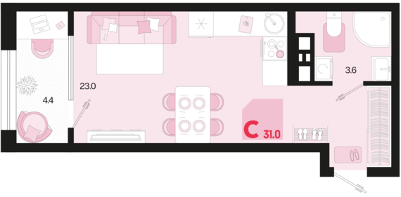 Студия №9 31 м2 от застройщика ГК ТОЧНО