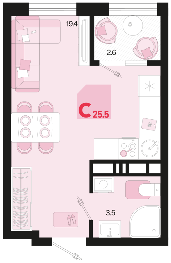 Студия №170 25,5 м2 от застройщика ГК ТОЧНО