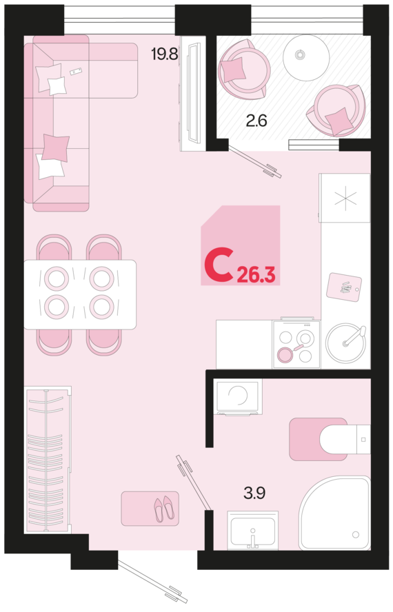 Студия №42 26,3 м2 от застройщика ГК ТОЧНО
