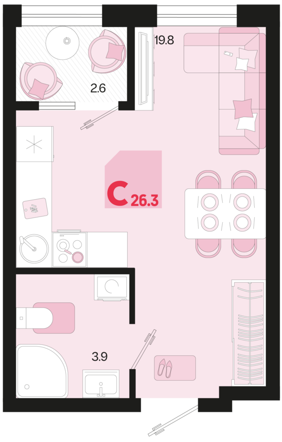 Студия №44 26,3 м2 от застройщика ГК ТОЧНО