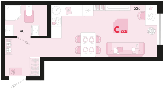Студия №46 27,6 м2 от застройщика ГК ТОЧНО