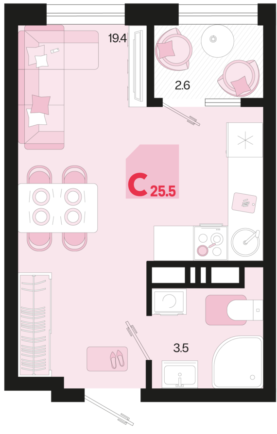 Студия №58 25,5 м2 от застройщика ГК ТОЧНО