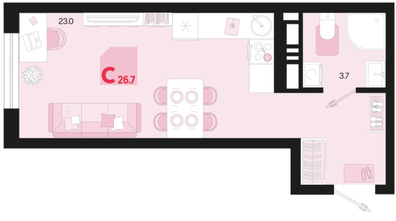 Студия №295 26,7 м2 от застройщика ГК ТОЧНО