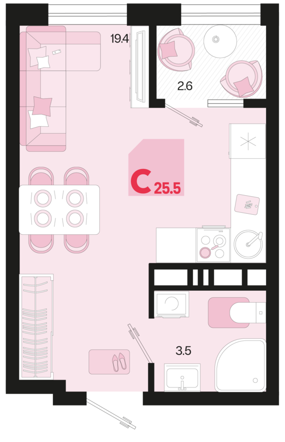 Студия №257 25,5 м2 от застройщика ГК ТОЧНО